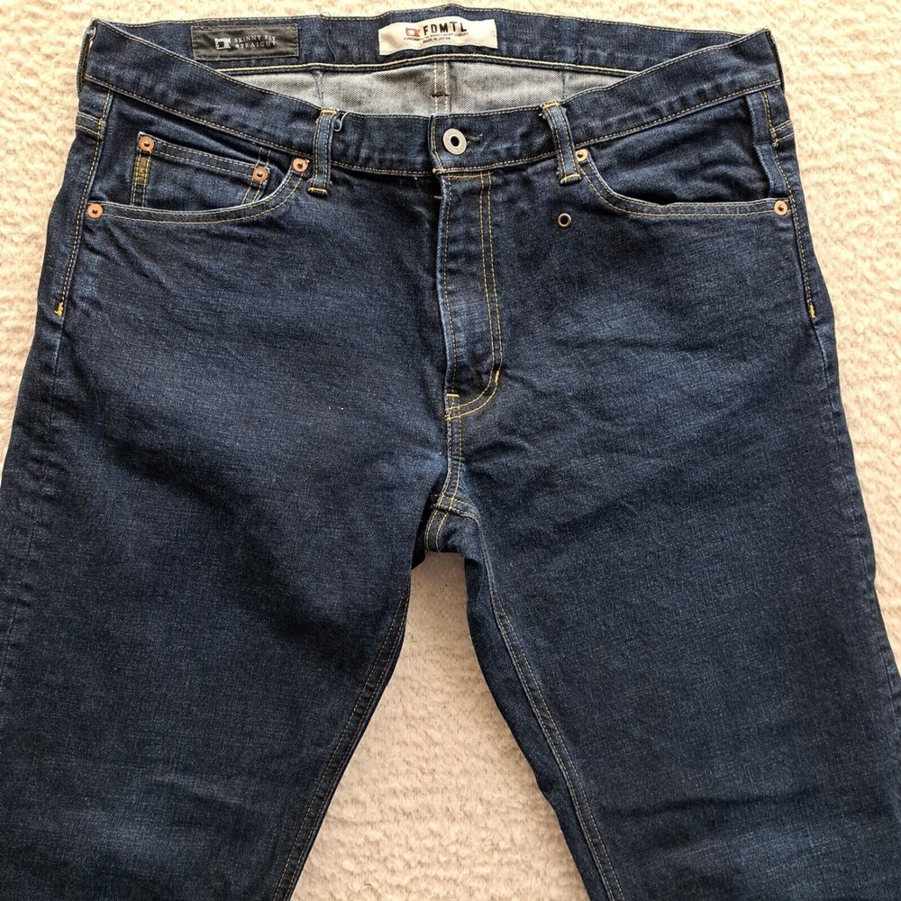 Mens FDMTL Japan Jeans Skinny Fit Straight  Blue EUC 36x34 Fundamental Agreement - Picture 2 of 10